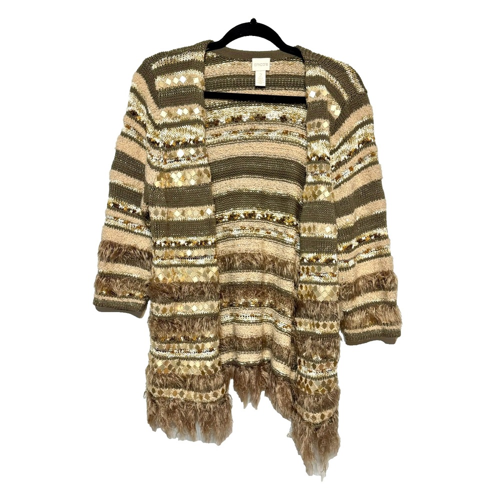 Chico's Eclectic Boho Knit Cardigan Sweater Women L Soft Grunge Fairycore Earthy